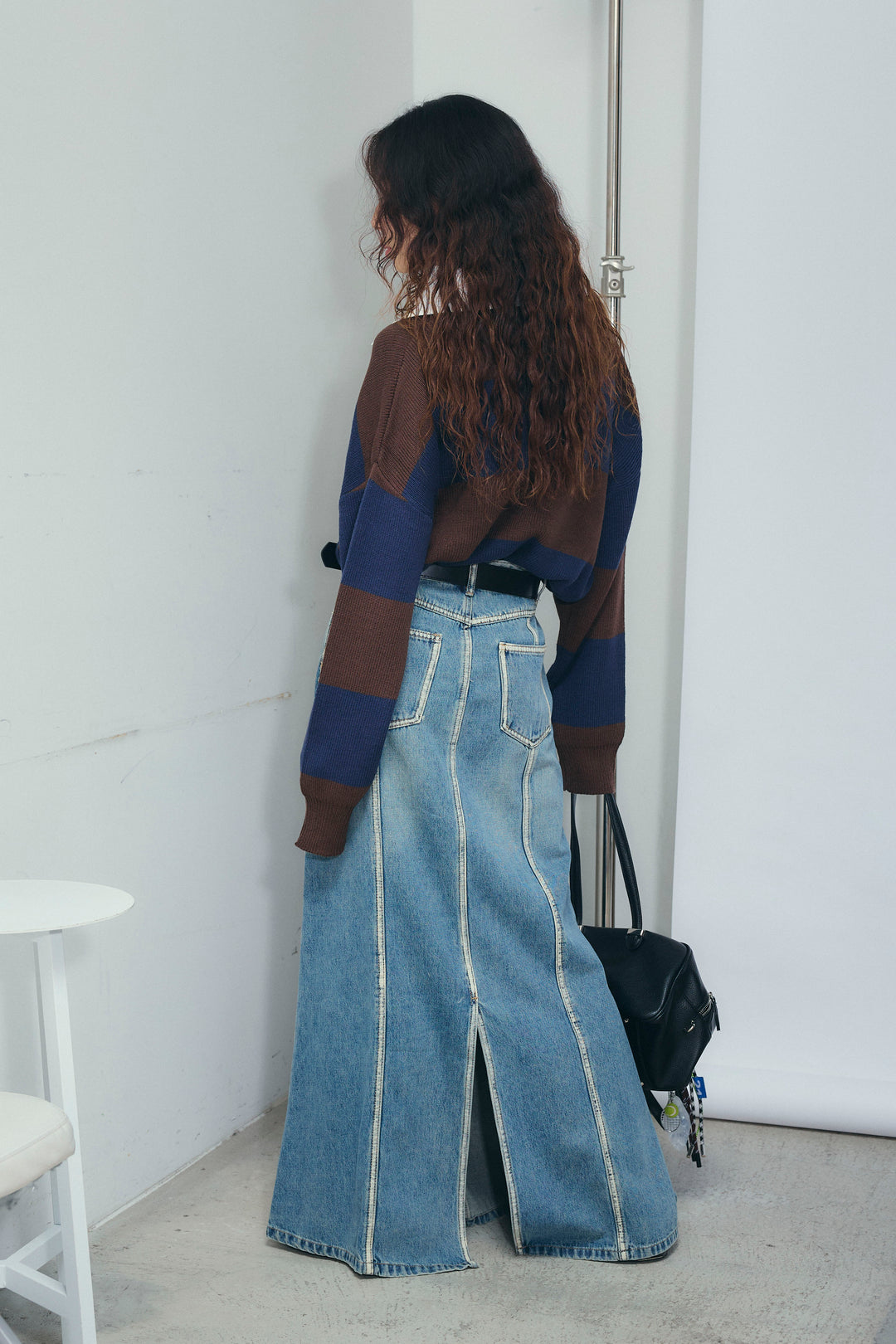 [予約/SET]ラガーニットプルオーバー+ベルト付きデニムロングスカート(2set)