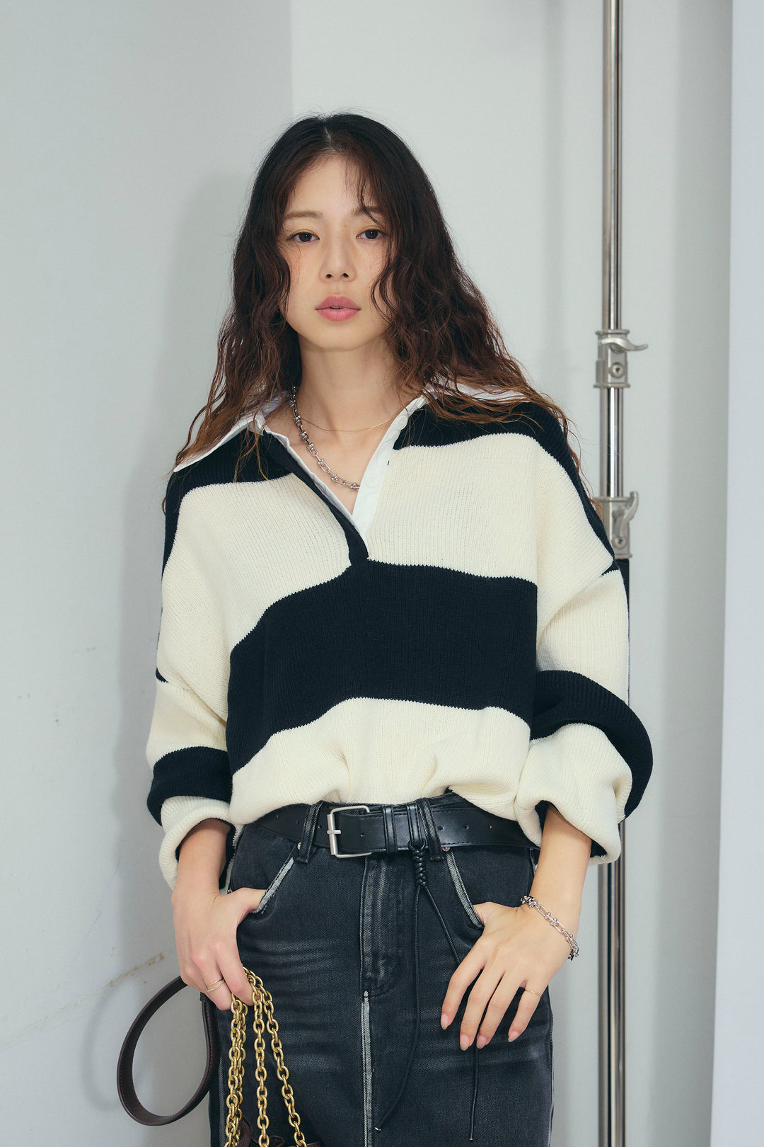 [予約/SET]ラガーニットプルオーバー+ベルト付きデニムロングスカート(2set)