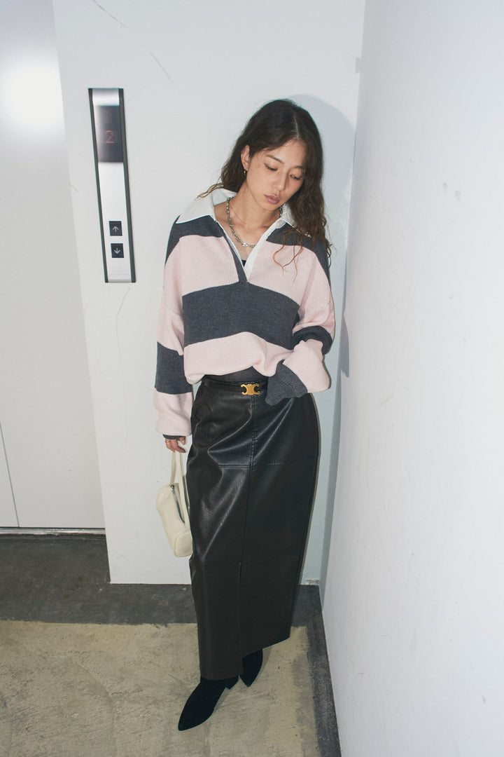 [予約/SET]ラガーニットプルオーバー+エコレザーバックスリットペンシルスカート(2set)