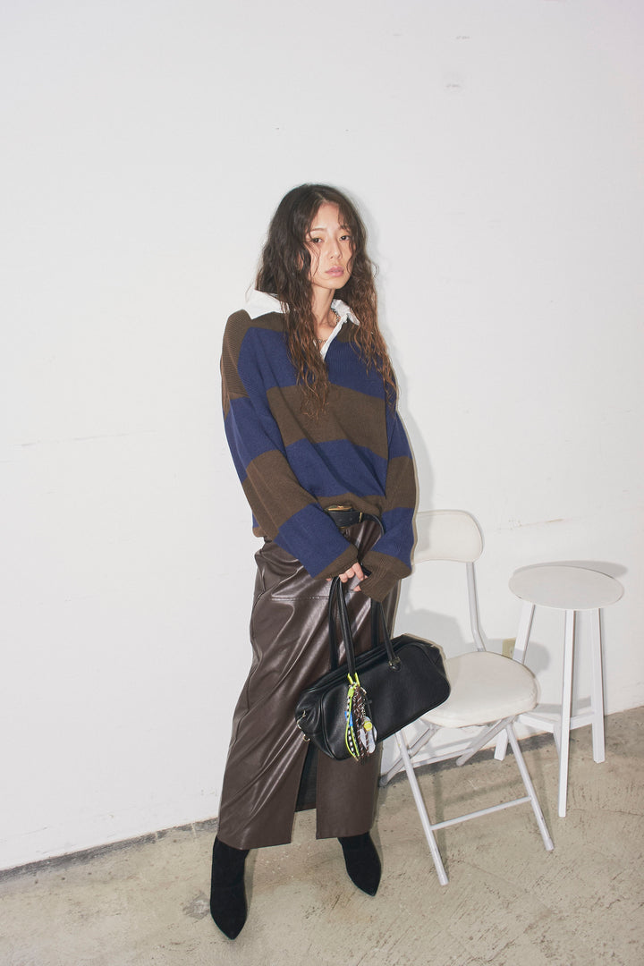 [予約/SET]ラガーニットプルオーバー+エコレザーバックスリットペンシルスカート(2set)