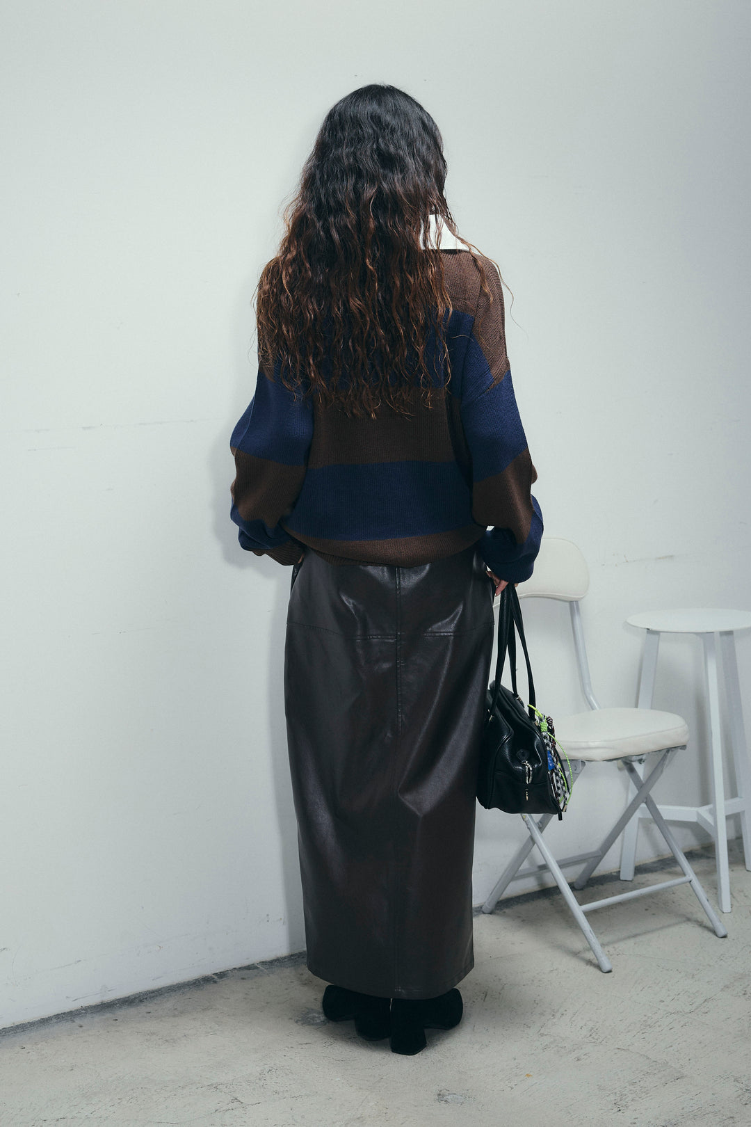 [予約/SET]ラガーニットプルオーバー+エコレザーバックスリットペンシルスカート(2set)