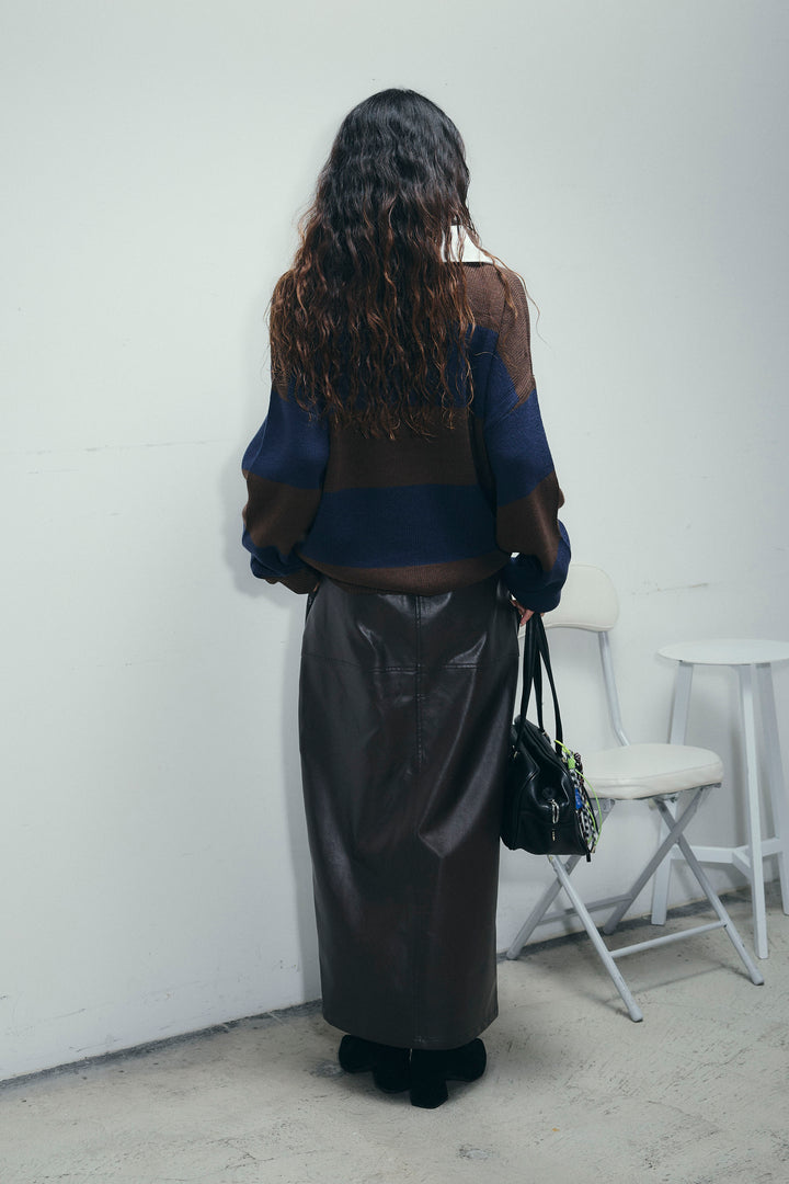 [予約/SET]ラガーニットプルオーバー+エコレザーバックスリットペンシルスカート(2set)