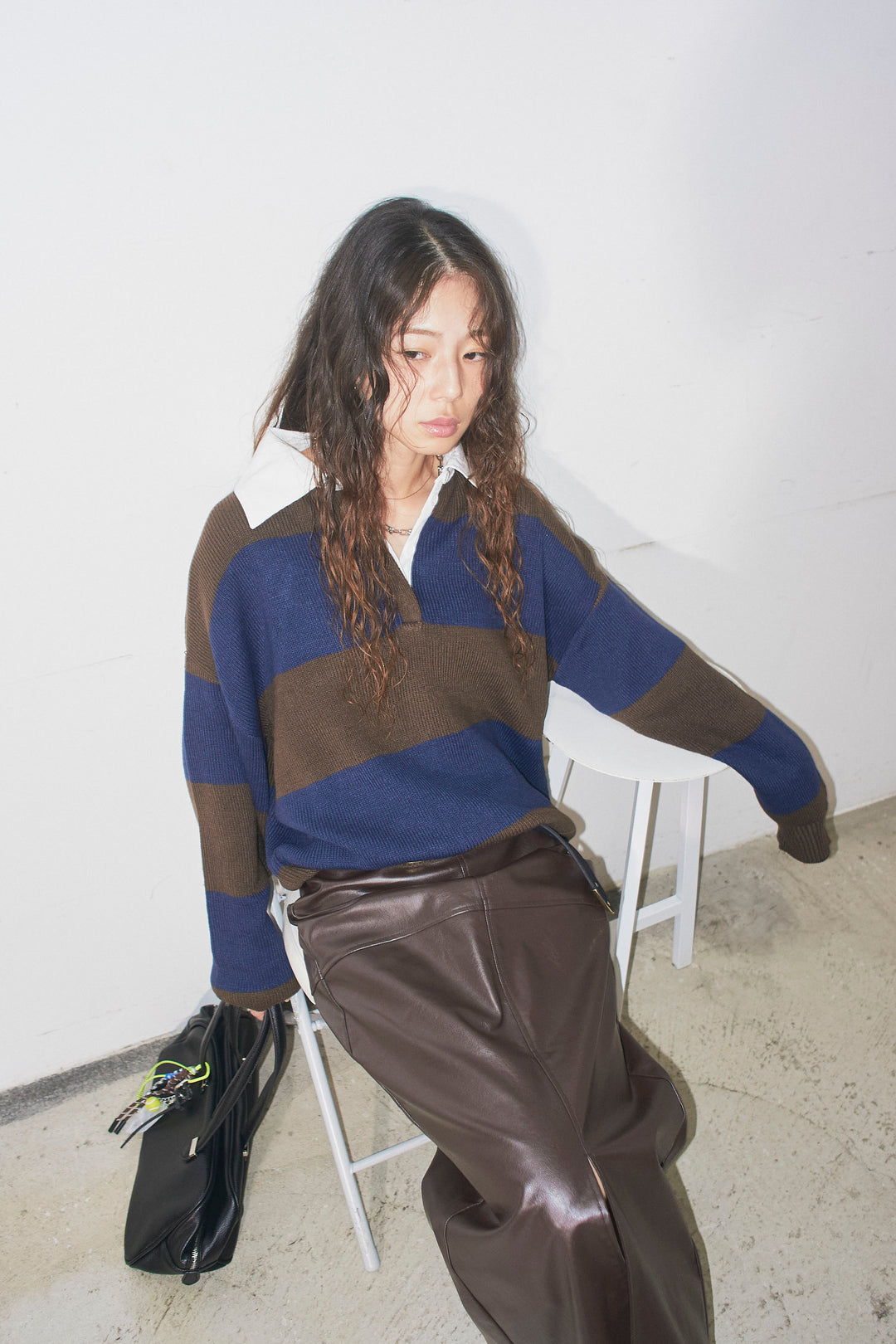 [予約/SET]ラガーニットプルオーバー+エコレザーバックスリットペンシルスカート(2set)