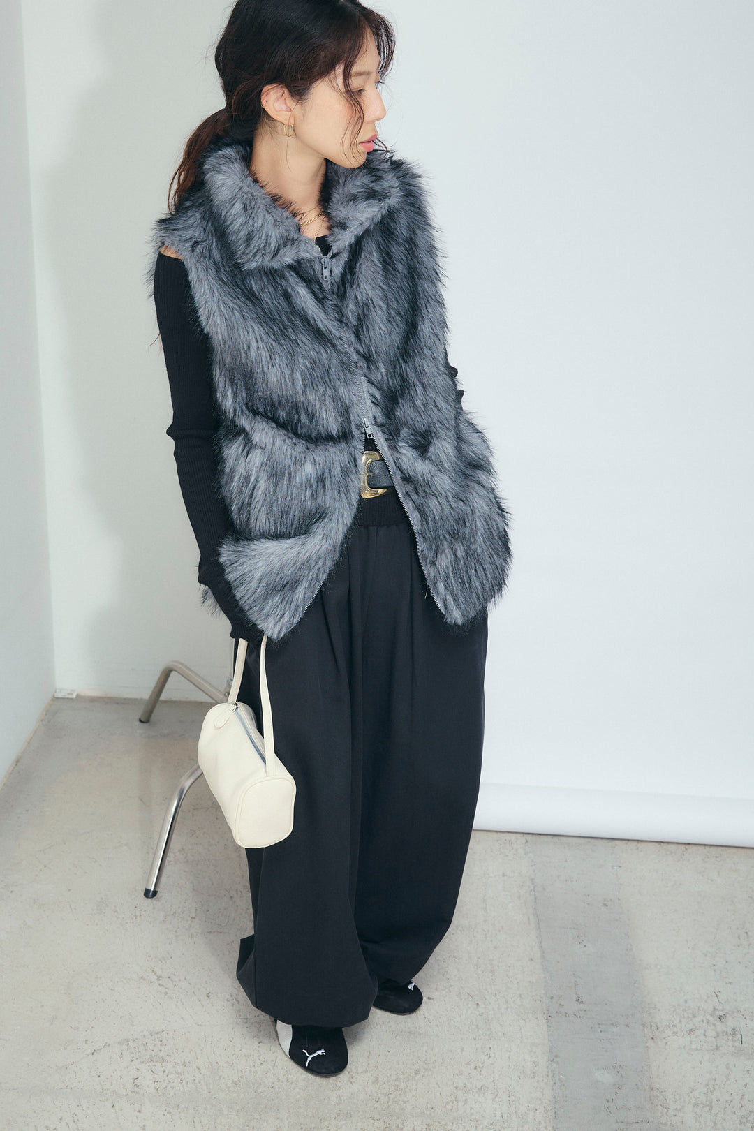 [予約/SET]エコファースタンドジレ+オフショルリブニット(2set)