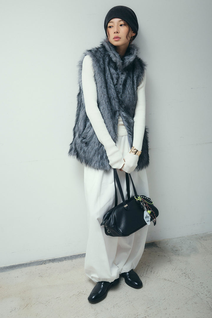 [予約/SET]エコファースタンドジレ+オフショルリブニット+バルーンパンツ(3set)