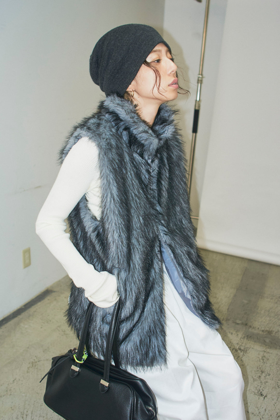 [予約/SET]エコファースタンドジレ+オフショルリブニット(2set)