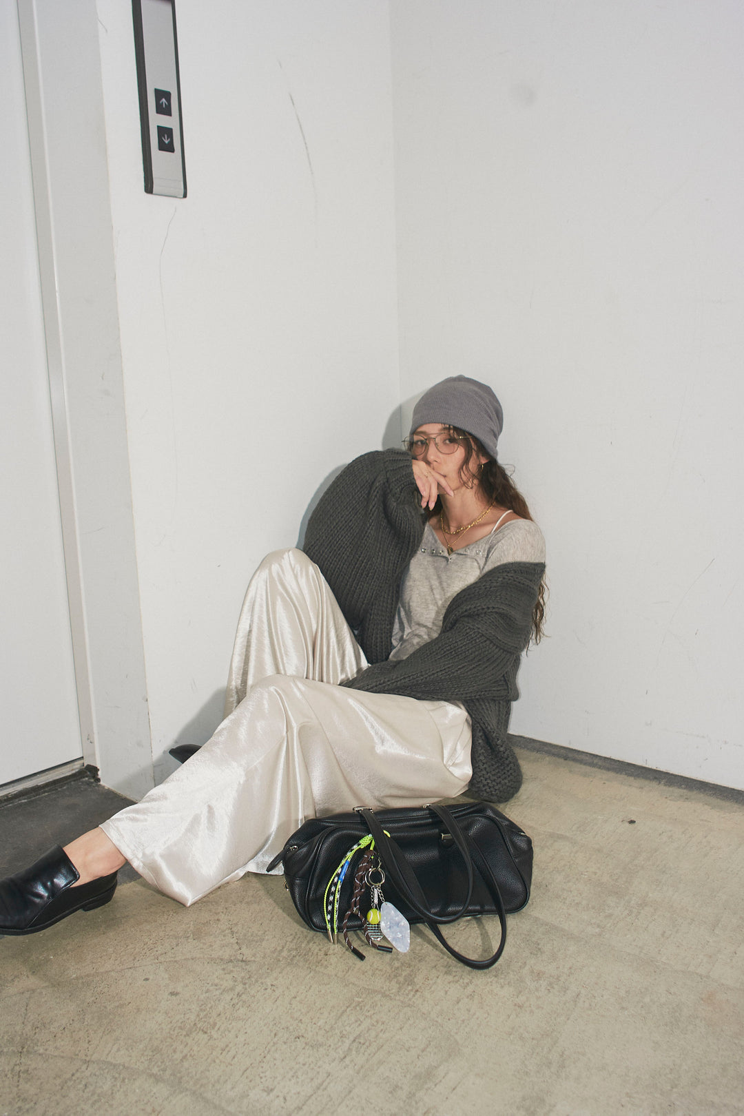 [予約/SET]ロービングケーブルオーバーサイズジップPO+サテンタックワイドパンツ(2set)