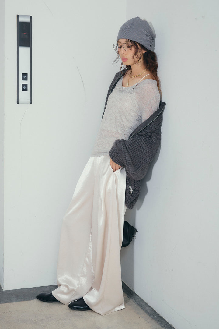 [予約/SET]ロービングケーブルオーバーサイズジップPO+シアーヘンリーネックロンT+サテンタックワイドパンツ(3set)