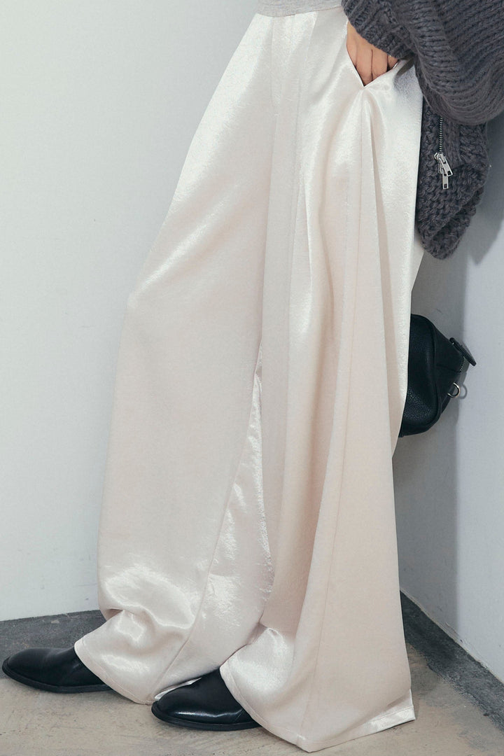 [予約]サテンタックワイドパンツ