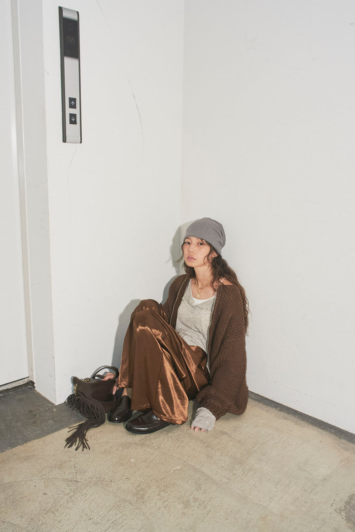 [予約/SET]ロービングケーブルオーバーサイズジップPO+シアーヘンリーネックロンT+サテンタックワイドパンツ(3set)