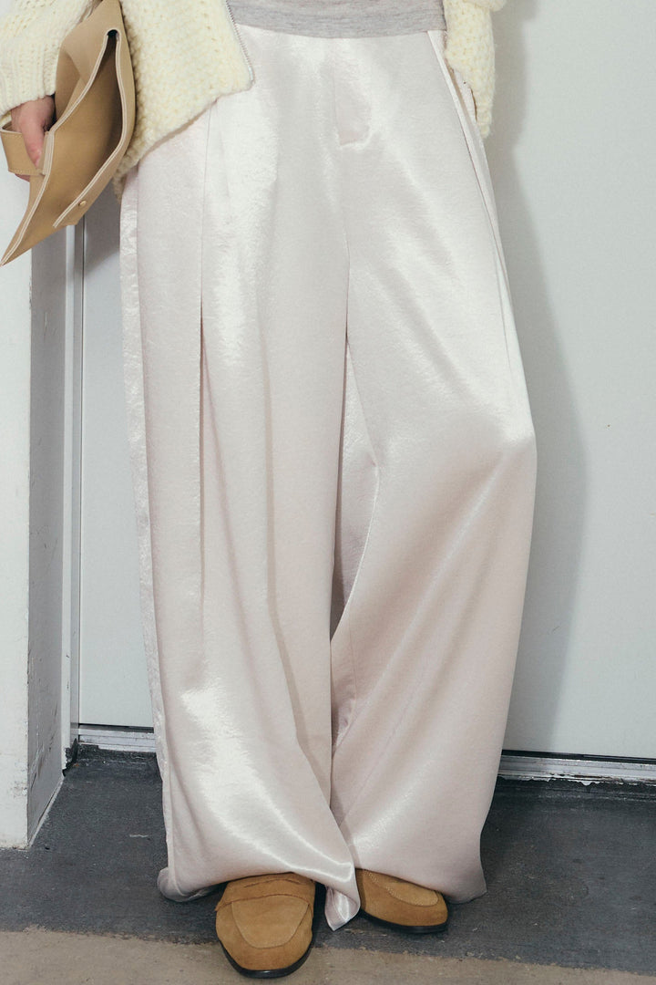 [予約]サテンタックワイドパンツ