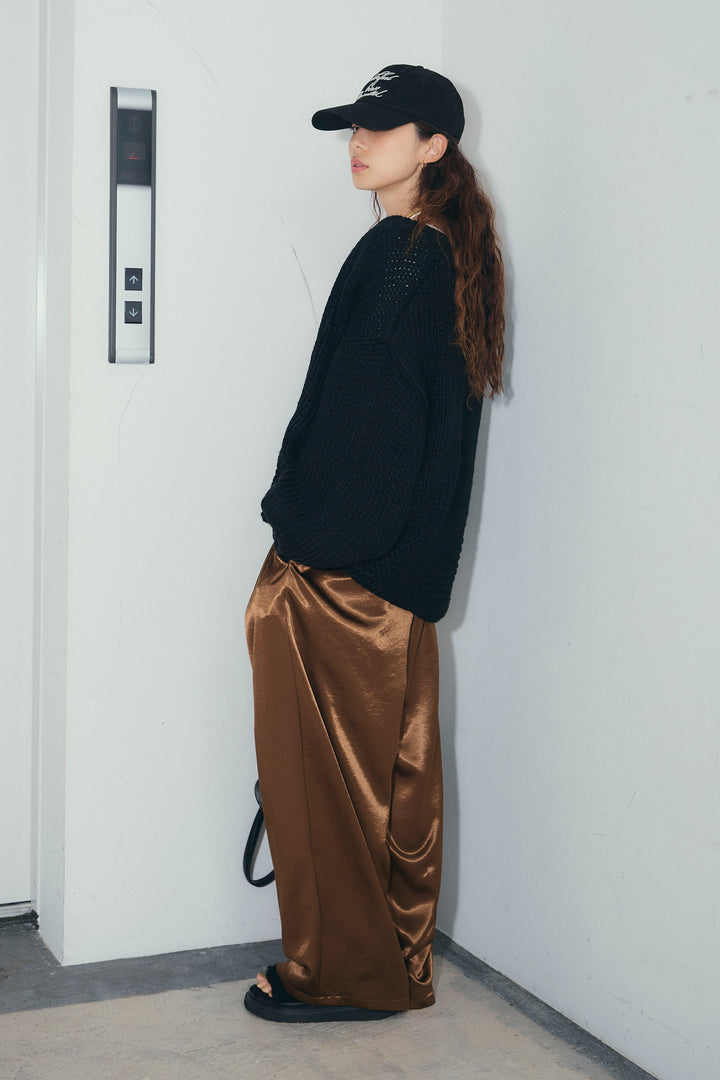 [予約/SET]ロービングケーブルオーバーサイズジップPO+サテンタックワイドパンツ(2set)