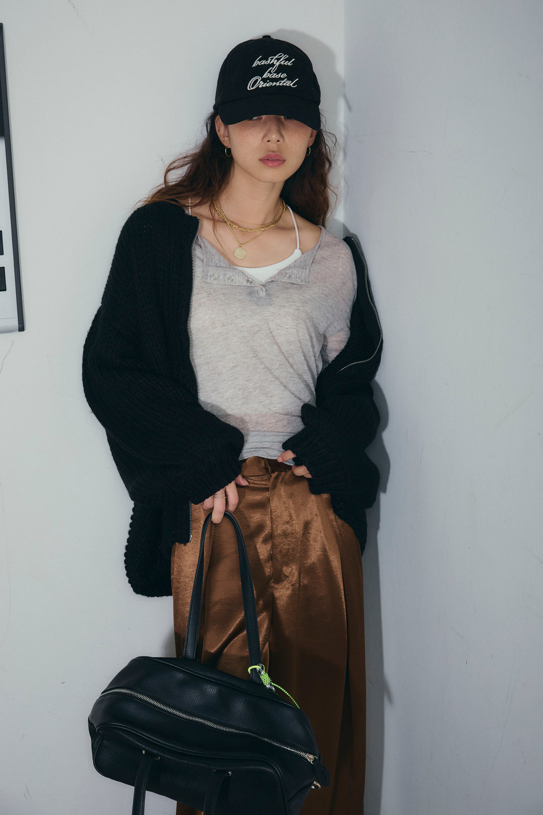 [予約/SET]ロービングケーブルオーバーサイズジップPO+サテンタックワイドパンツ(2set)