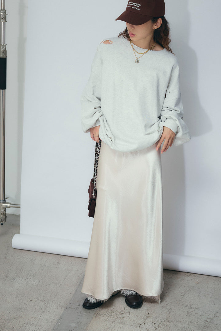 [予約/SET]ヴィンテージ加工PO+裾レースサテンスカート(2set)