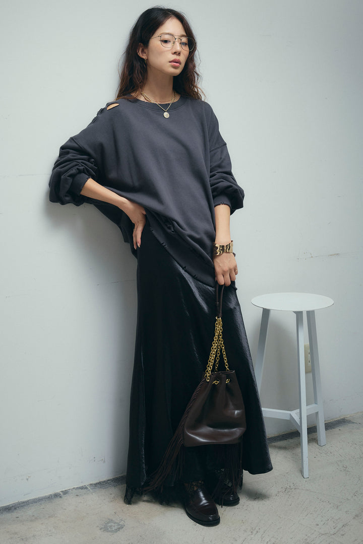 [予約/SET]ヴィンテージ加工PO+裾レースサテンスカート(2set)