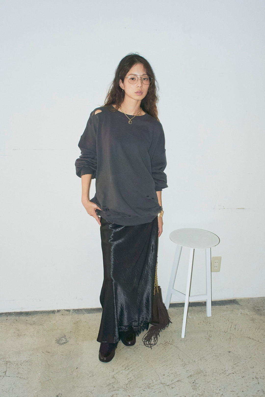 [予約/SET]ヴィンテージ加工PO+裾レースサテンスカート(2set)