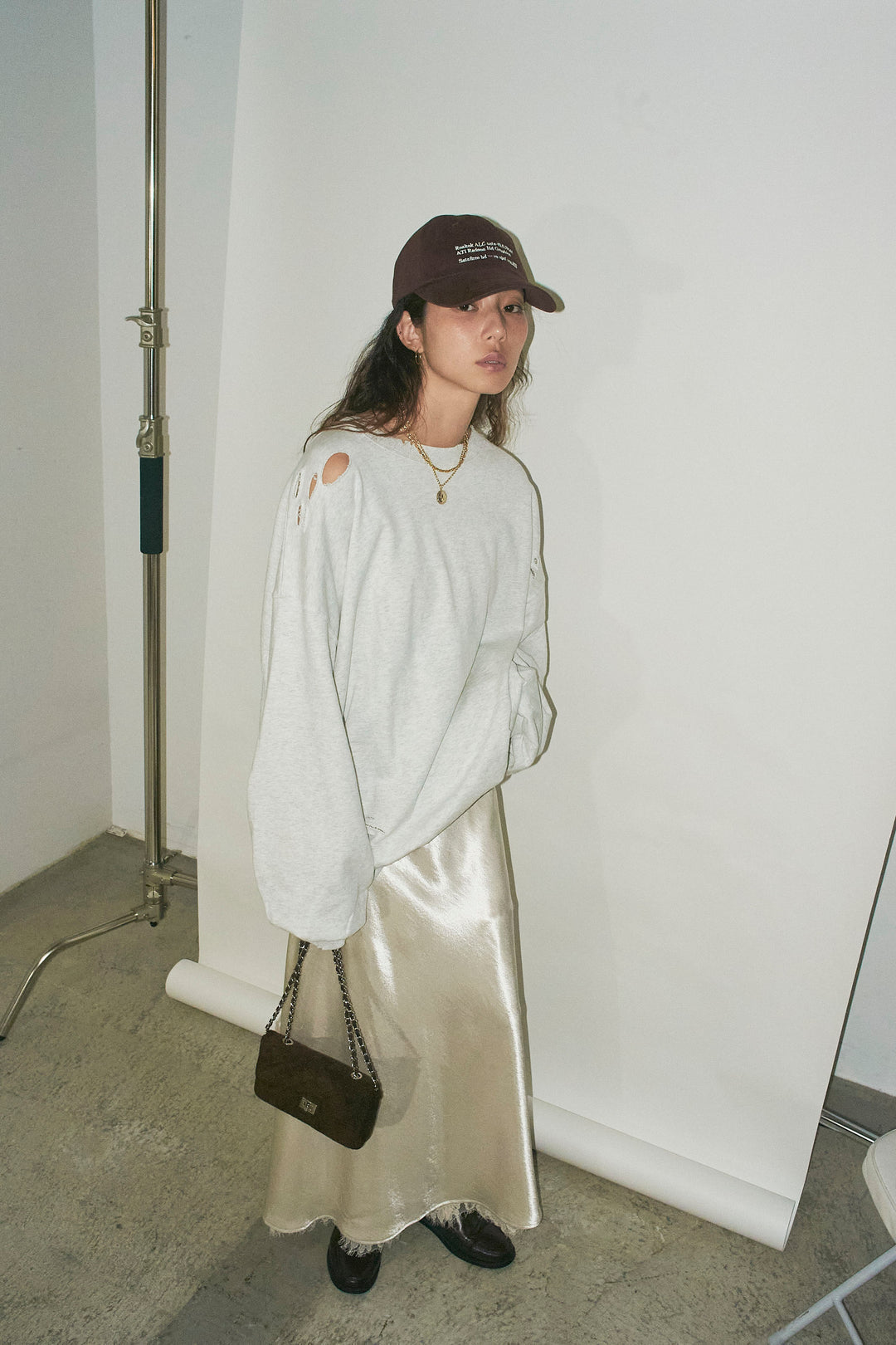 [予約/SET]ヴィンテージ加工PO+裾レースサテンスカート(2set)