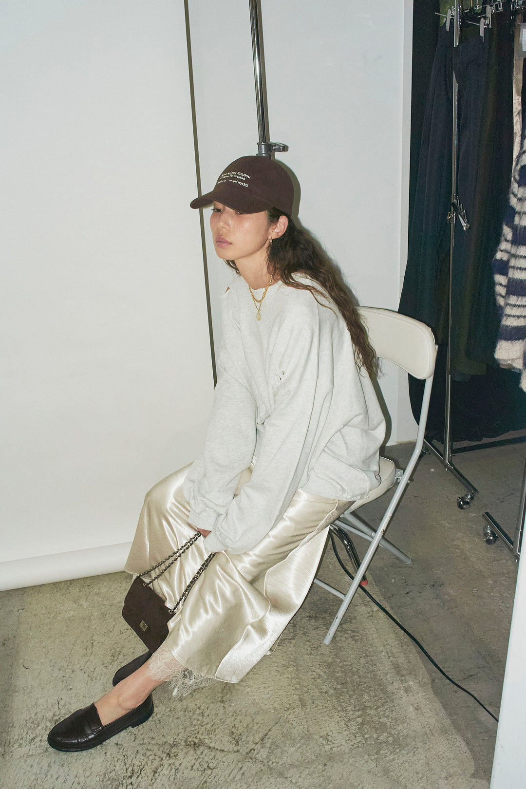 [予約/SET]ヴィンテージ加工PO+裾レースサテンスカート(2set)