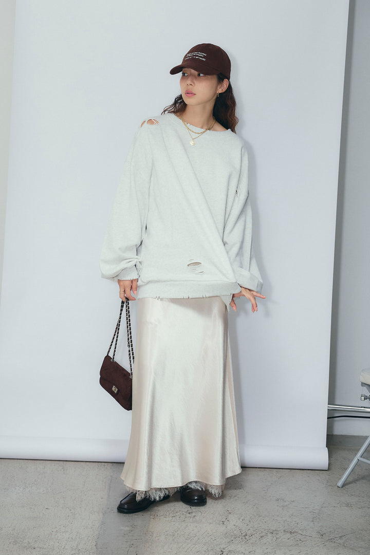 [予約/SET]ヴィンテージ加工PO+裾レースサテンスカート(2set)