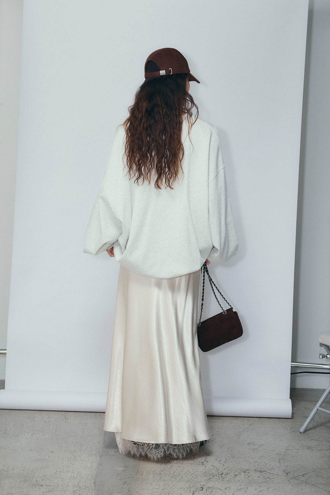 [予約/SET]ヴィンテージ加工PO+裾レースサテンスカート(2set)