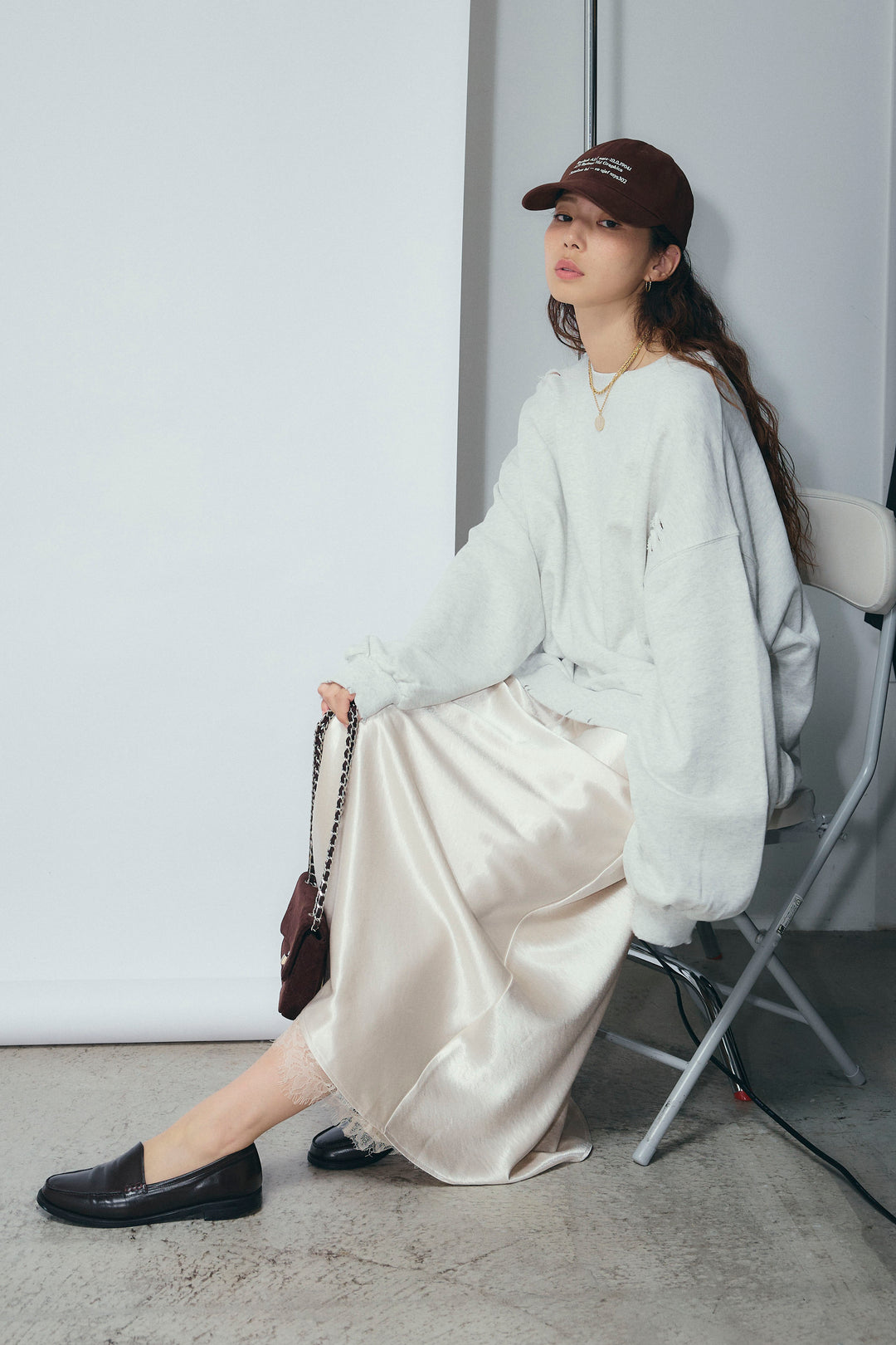 [予約/SET]ヴィンテージ加工PO+裾レースサテンスカート(2set)