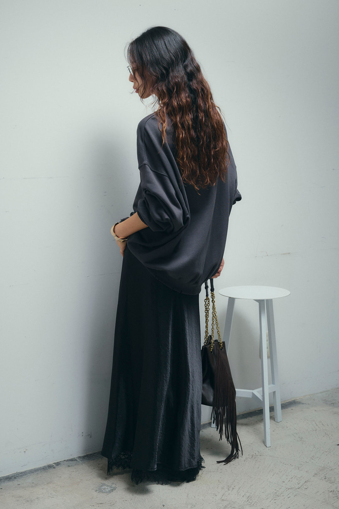 [予約/SET]ヴィンテージ加工PO+裾レースサテンスカート(2set)