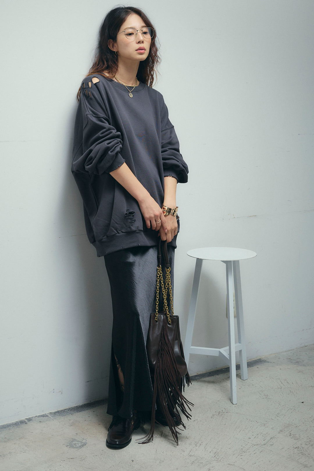 [予約/SET]ヴィンテージ加工PO+裾レースサテンスカート(2set)