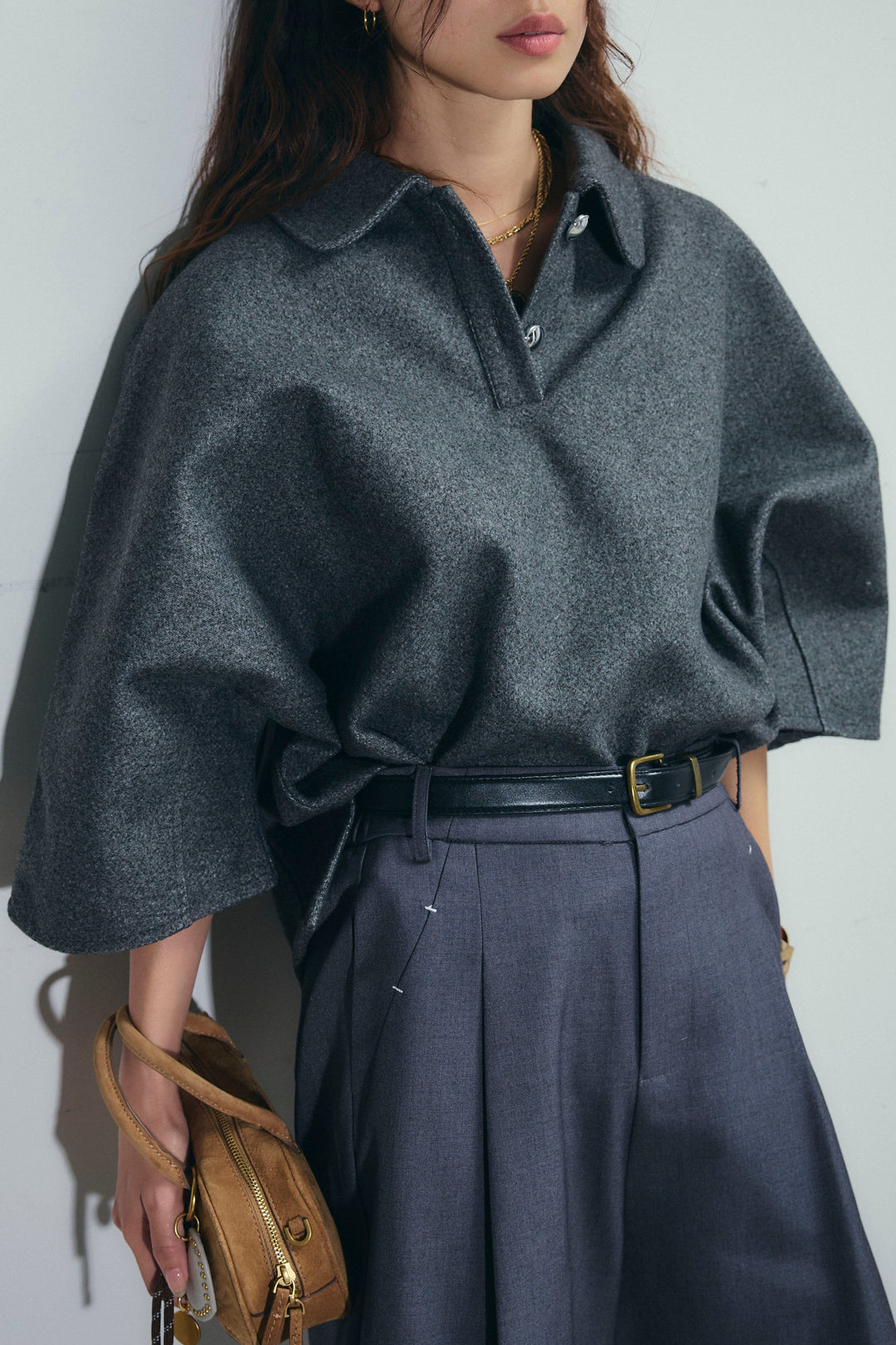 [予約]フェイクウールワイドポロシャツ