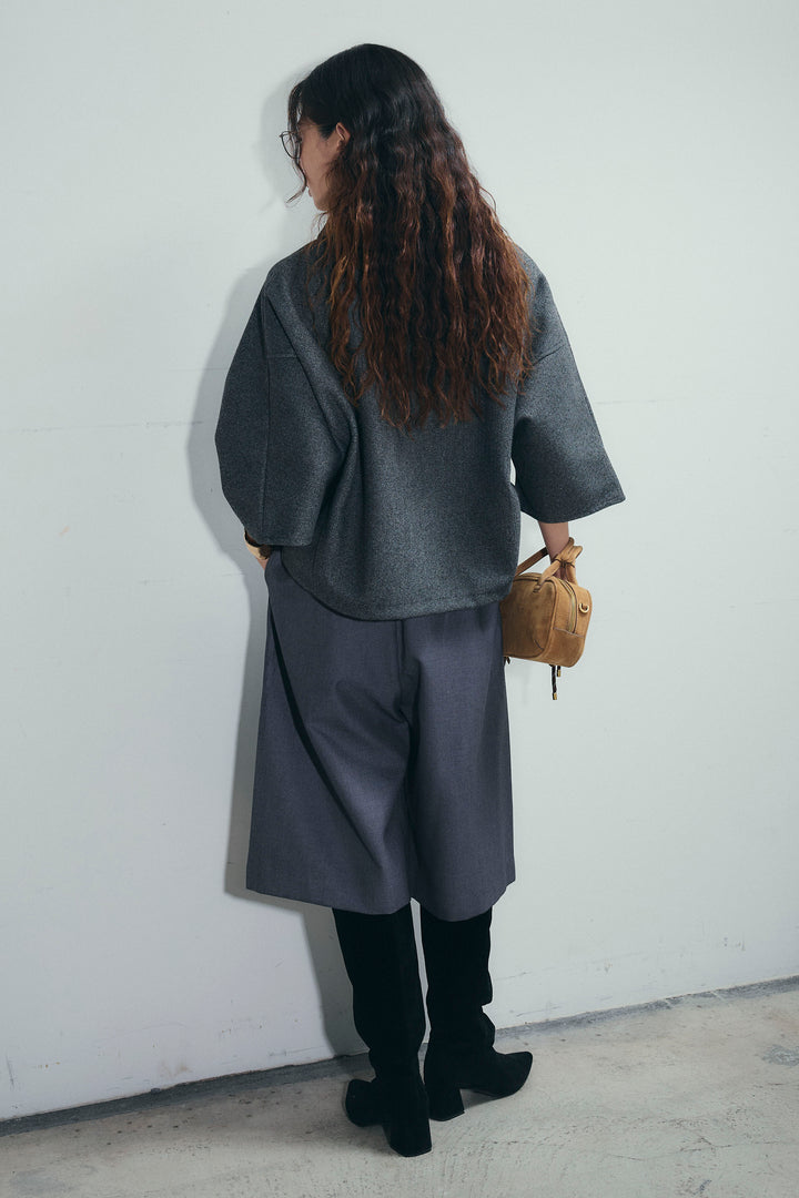 [予約/SET]フェイクウールワイドポロシャツ+ベルト付きステッチポイントキュロットパンツ(2set)