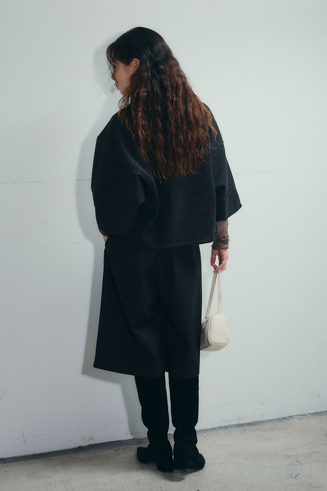 [予約/SET]フェイクウールワイドポロシャツ+ベルト付きステッチポイントキュロットパンツ(2set)