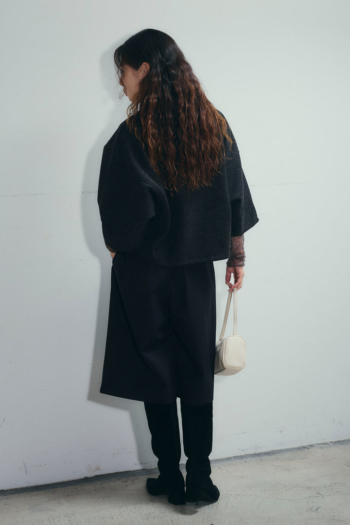 [予約/SET]フェイクウールワイドポロシャツ+ベルト付きステッチポイントキュロットパンツ(2set)