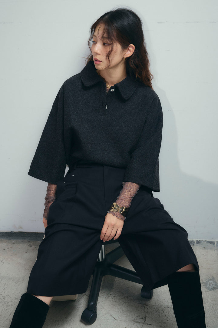 [予約]フェイクウールワイドポロシャツ