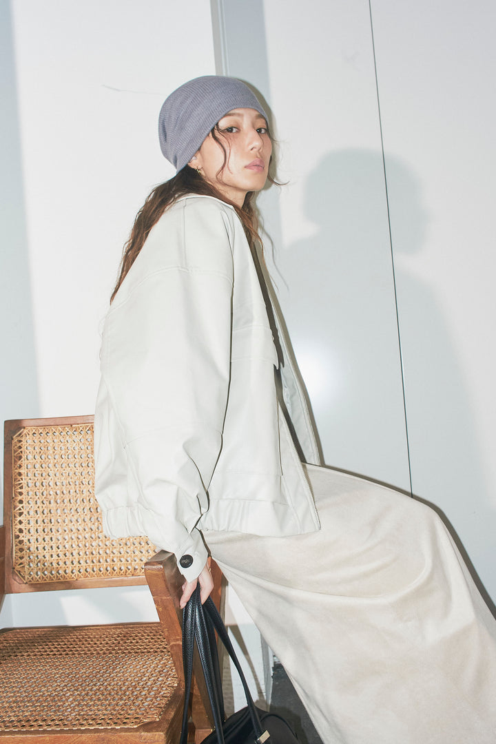 [予約/SET]エコレザー襟付きブルゾン+フェイクスエードラップ風Iラインスカート(2set)