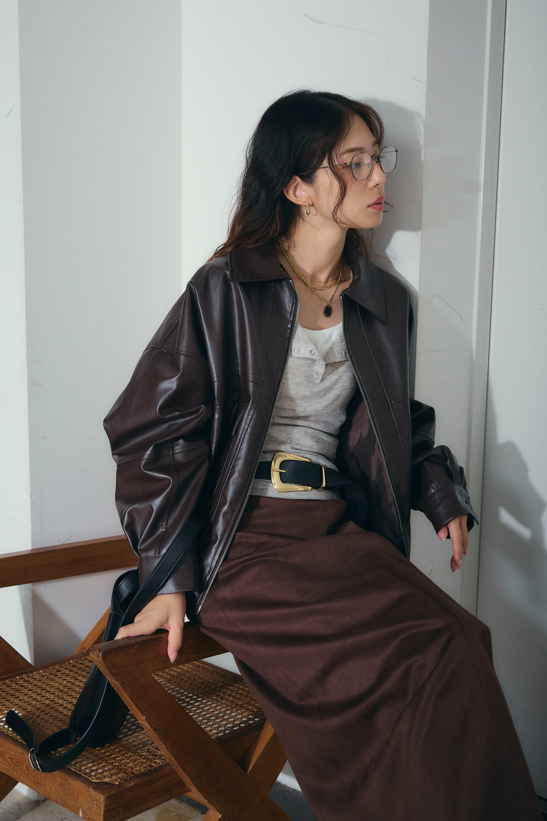 [予約]エコレザー襟付きブルゾン