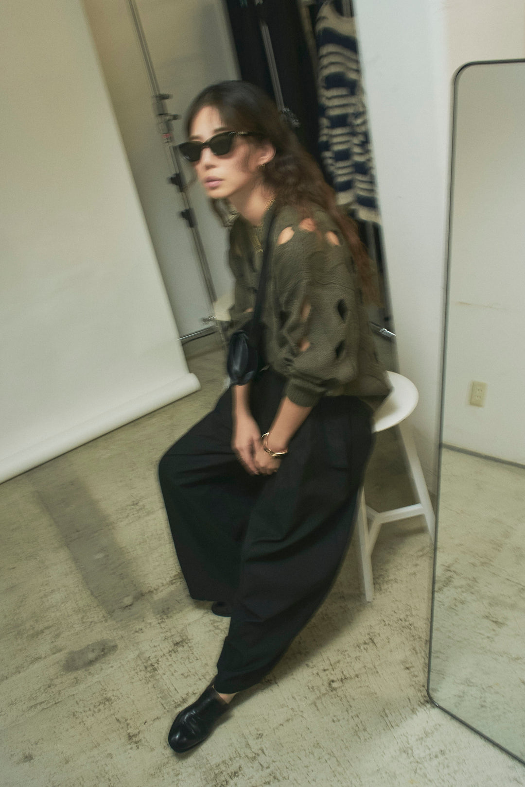 [予約/SET]ケーブルカットアウトニットTOP+ベルト付きコクーンワイドパンツ(2set)