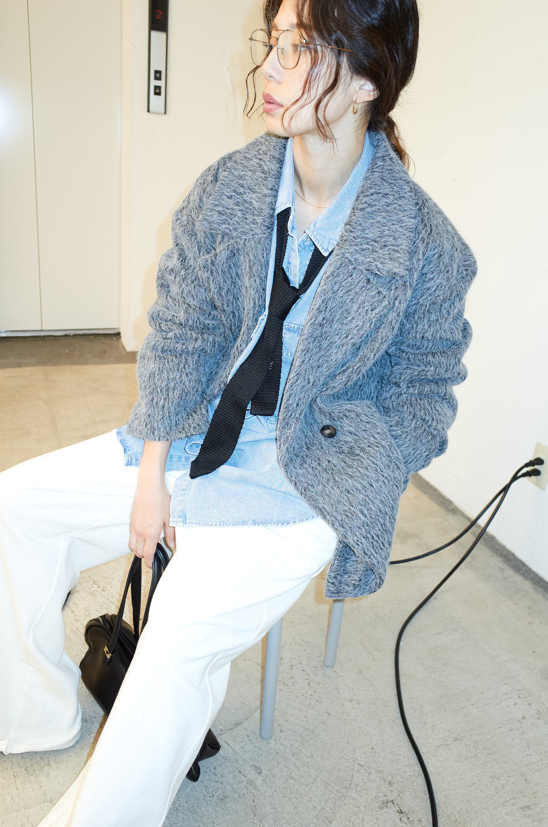 [予約/SET]シャギーミドルコート+オーバーサイズデニムシャツ+エフォートレススウェットパンツ(3set)