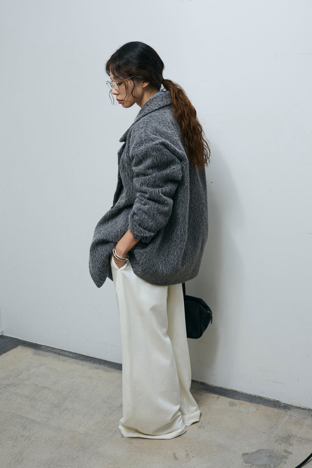 [予約/SET]シャギーミドルコート+オーバーサイズデニムシャツ+エフォートレススウェットパンツ(3set)