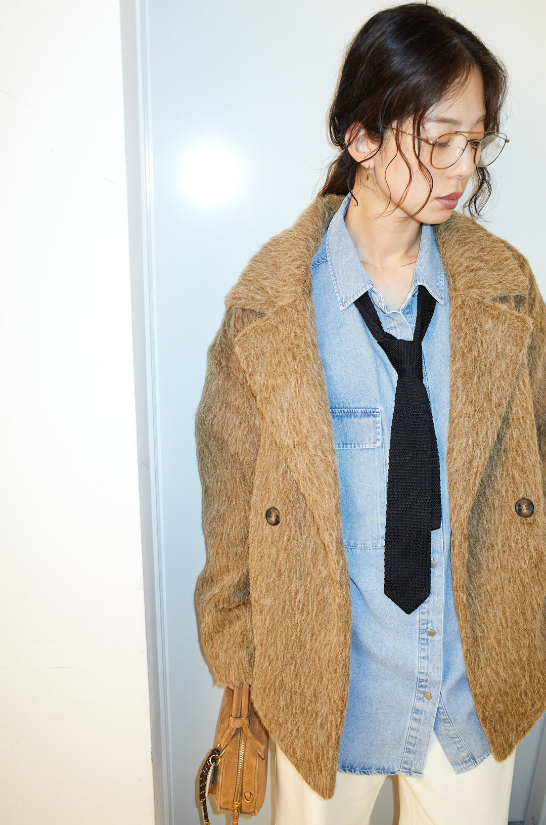 [予約/SET]シャギーミドルコート+オーバーサイズデニムシャツ+エフォートレススウェットパンツ(3set)