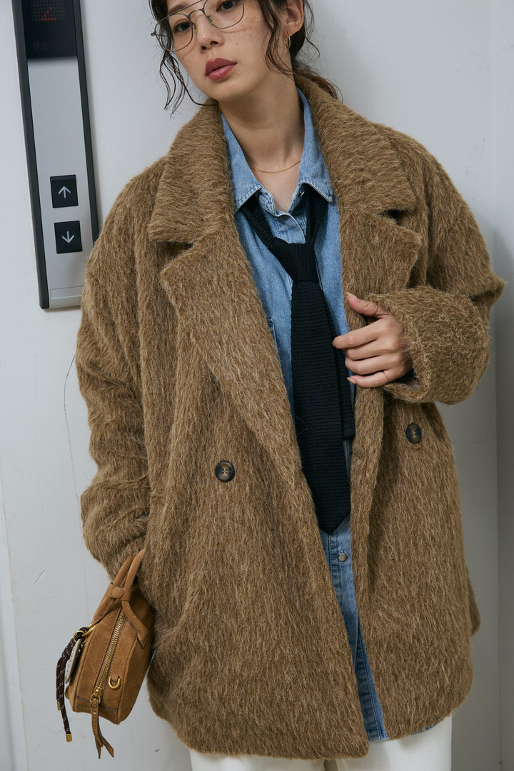 [予約/SET]シャギーミドルコート+オーバーサイズデニムシャツ+エフォートレススウェットパンツ(3set)