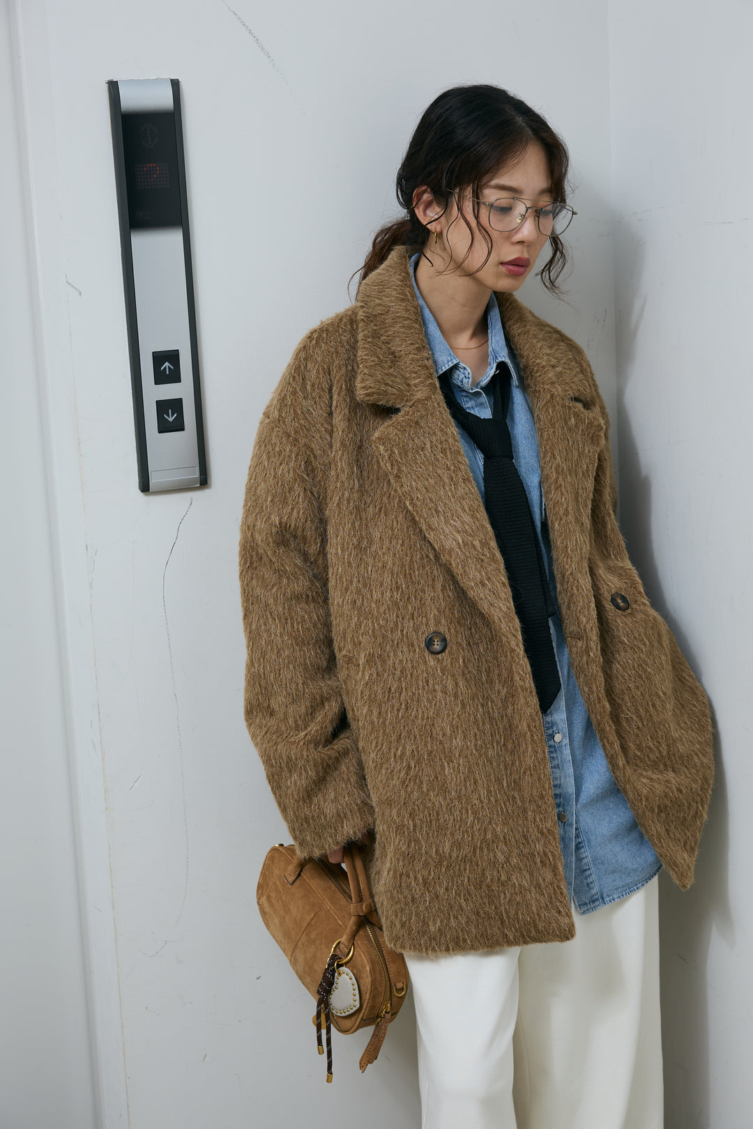 [予約/SET]シャギーミドルコート+オーバーサイズデニムシャツ+エフォートレススウェットパンツ(3set)