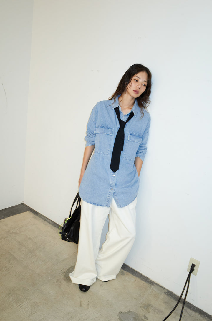 [予約/SET]オーバーサイズデニムシャツ+エフォートレススウェットパンツ(2set)