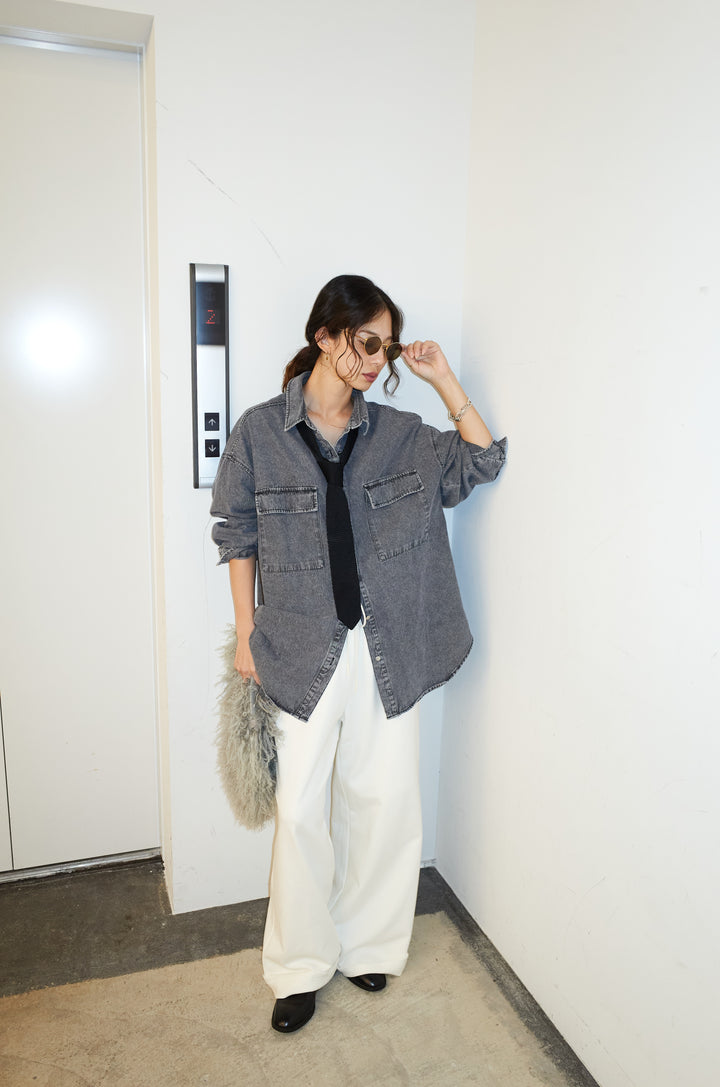 [予約/SET]オーバーサイズデニムシャツ+エフォートレススウェットパンツ(2set)