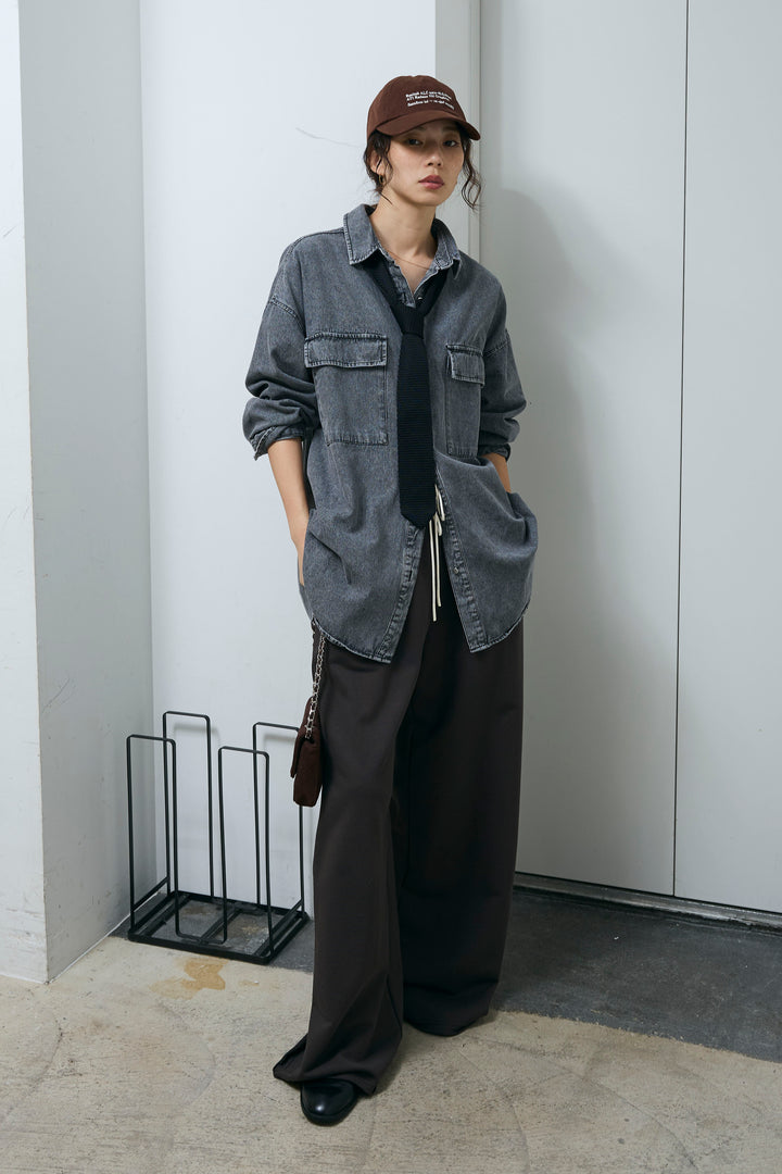 [予約/SET]オーバーサイズデニムシャツ+エフォートレススウェットパンツ(2set)
