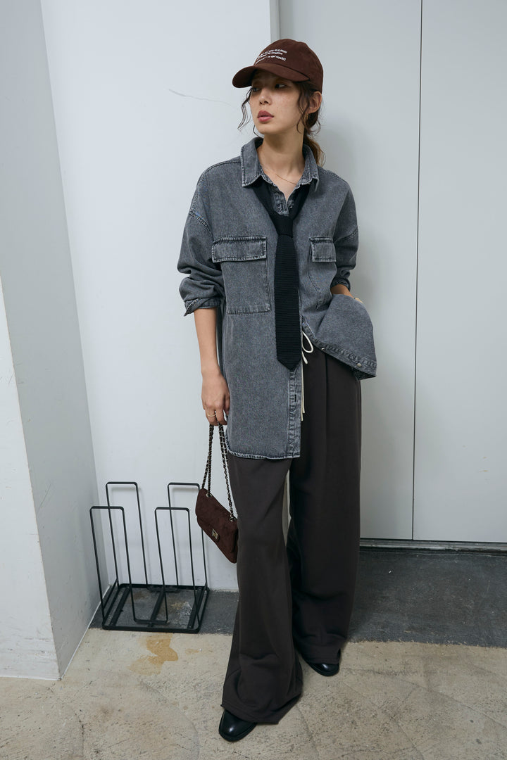 [予約/SET]オーバーサイズデニムシャツ+エフォートレススウェットパンツ(2set)