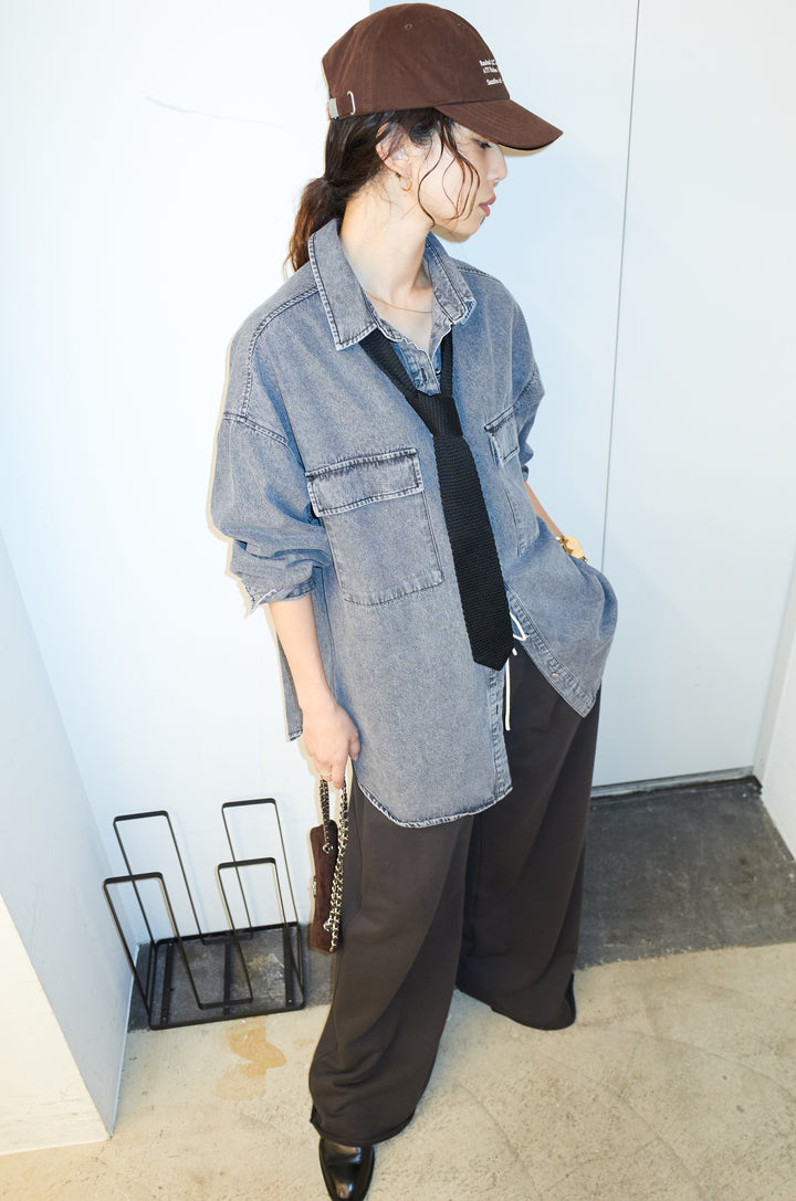 [予約/SET]オーバーサイズデニムシャツ+エフォートレススウェットパンツ(2set)