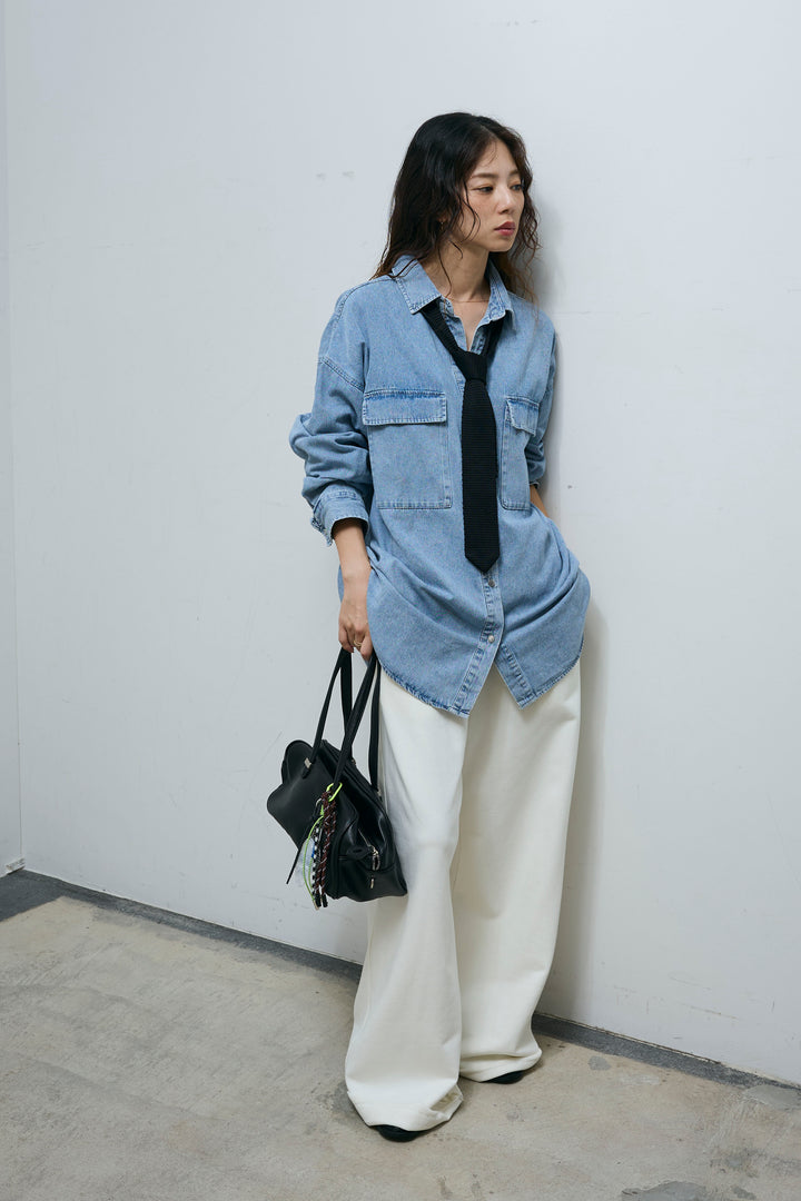 [予約/SET]オーバーサイズデニムシャツ+エフォートレススウェットパンツ(2set)