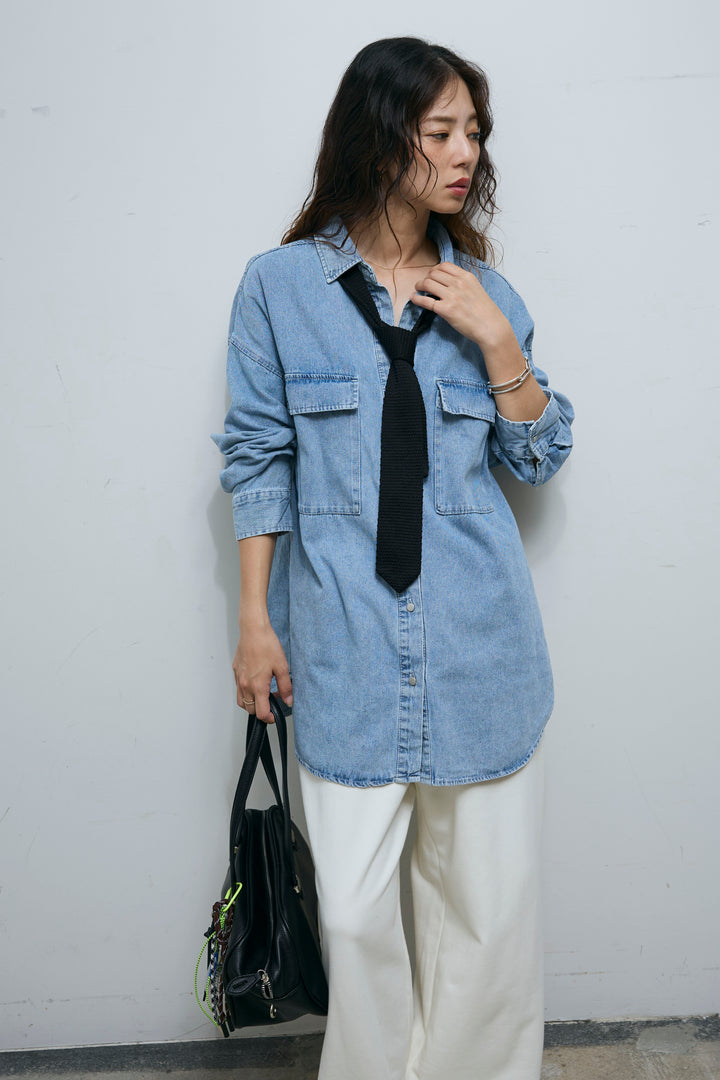 [予約/SET]オーバーサイズデニムシャツ+エフォートレススウェットパンツ(2set)