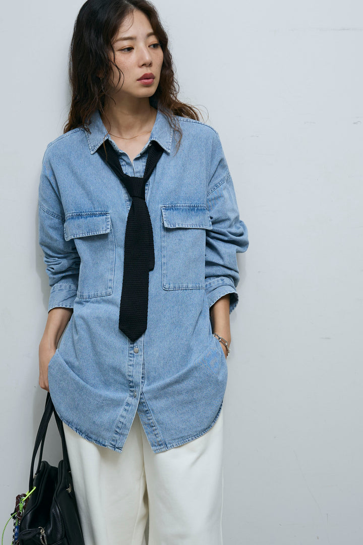 [予約/SET]オーバーサイズデニムシャツ+エフォートレススウェットパンツ(2set)