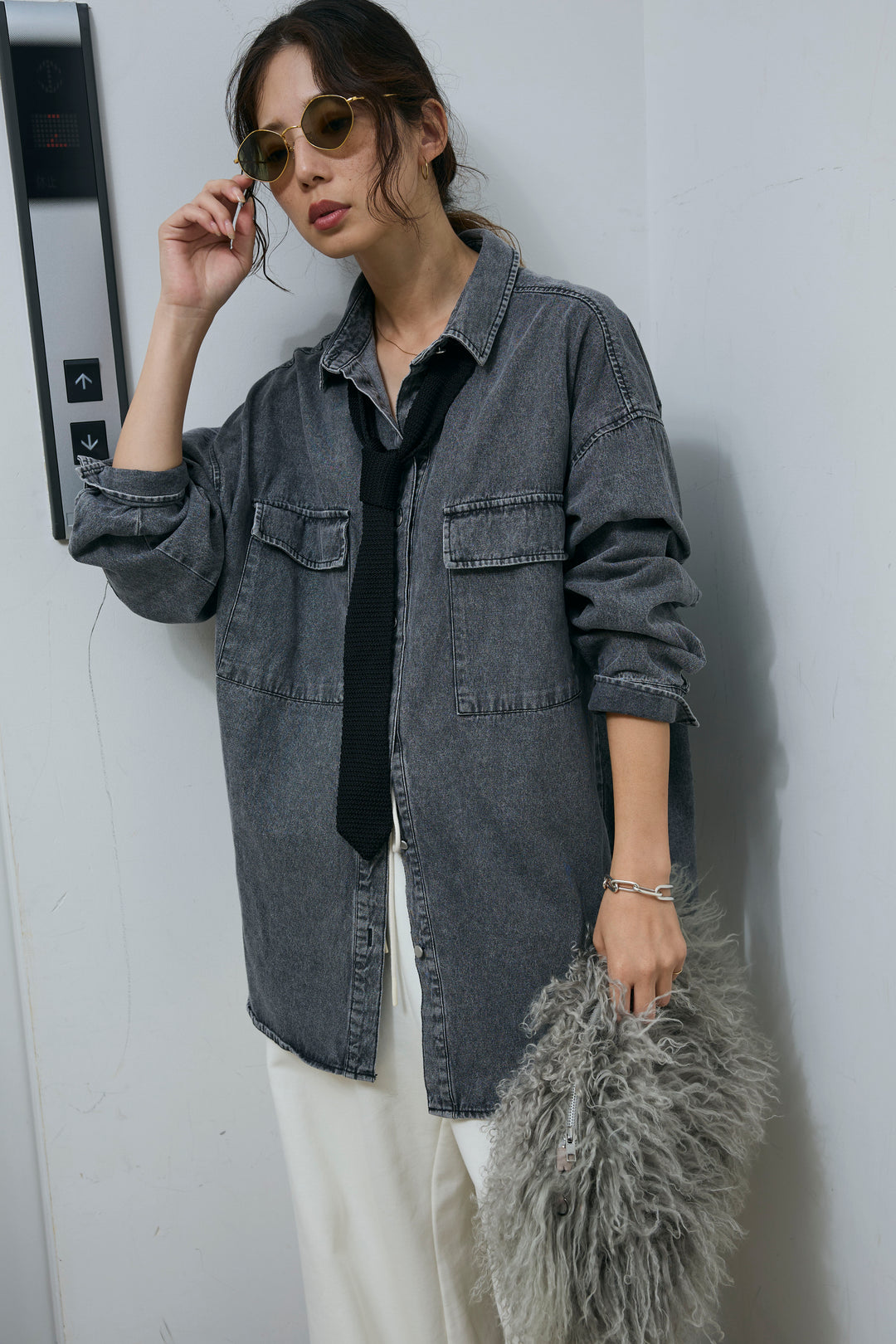 [予約/SET]オーバーサイズデニムシャツ+エフォートレススウェットパンツ(2set)