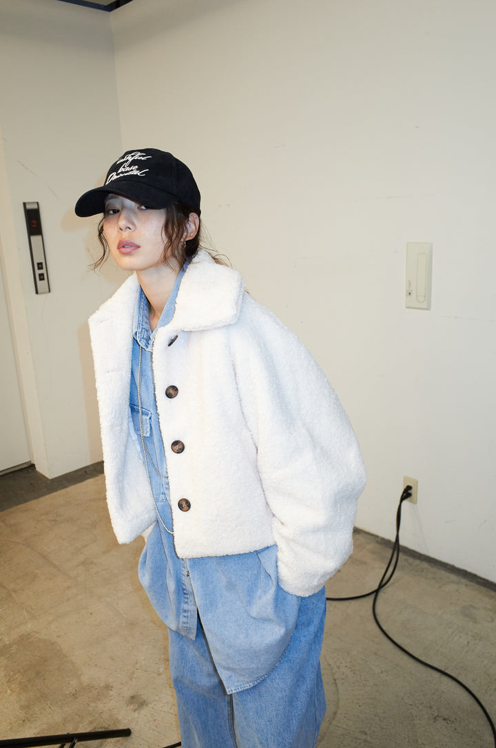 [予約/SET]ショートテディベアコート+オーバーサイズデニムシャツ+アシメウエストデニム(3set)